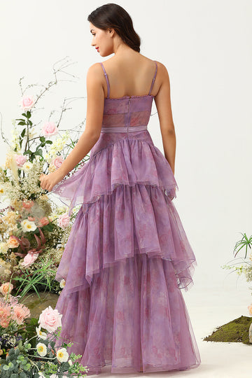 Purple A Line Spaghetti Straps Tulle Corset Ball Dress
